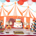 circus tent first birthday party themed table decorations